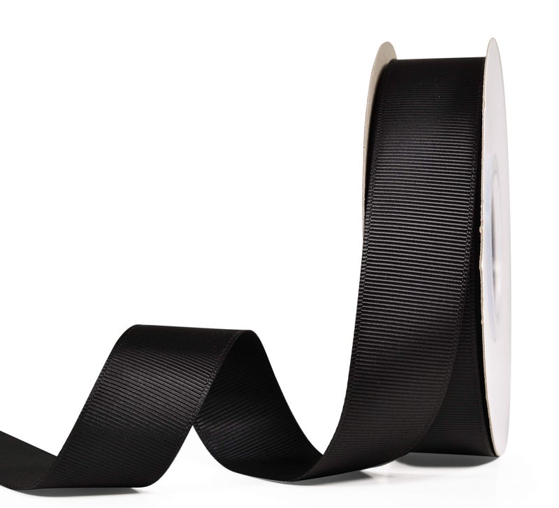 YAMA Solid Grosgrain Ribbon Roll - 1 Inch 25 Yards for Gift Wrapping Ribbons, Black - Image 1